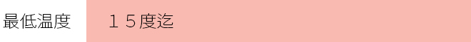 最低温度　　：１５度迄　　　 　　　　　　　　　